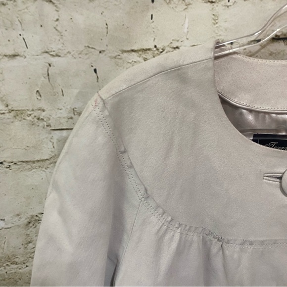Terry Lewis Silver Light Gray Leather Boxy 3/4 Sleeve Swing Jacket - Picture 2 of 4